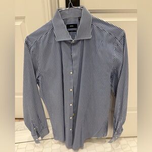 Boss Men's Navy and White Striped Dress Shirt